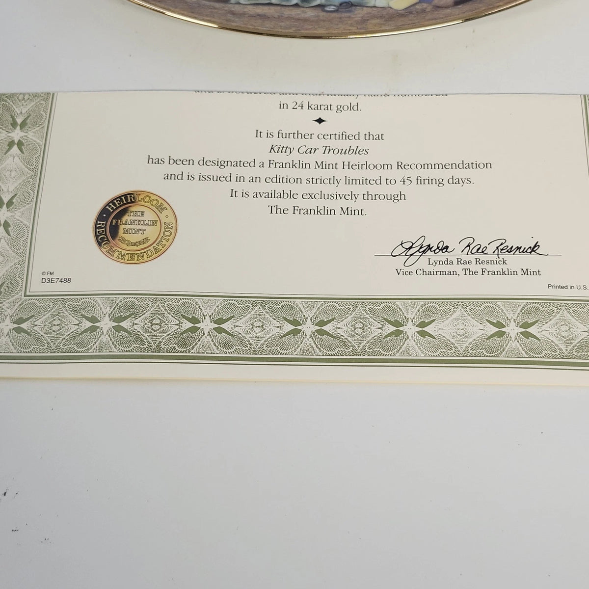 Franklin Mint Kitty Car Troubles Bryan Moon Porcelain Plate Limited Edition COA