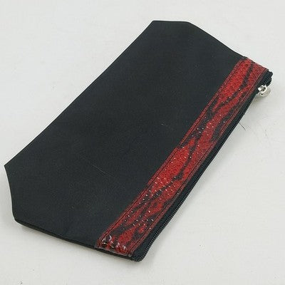 Lancome Black w Red Trim Croc Detail Cosmetic Bag Purse 9" x 4.5" Zipper Closure