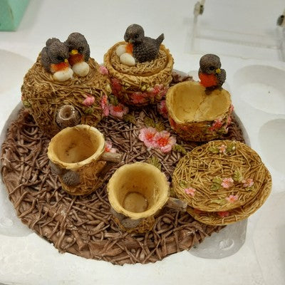 Wong's Polyresin Collectible Miniature Tea Set Bird Nest Teacup & Teapot 5.25"
