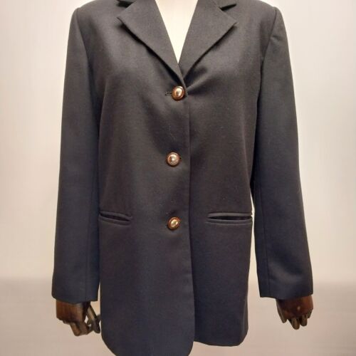 Club Classics Black 3-Button Wool Blazer with Notched Collar Front Pockets Sz 6