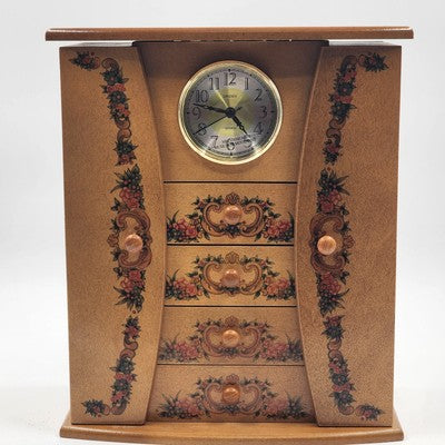 Linden Musical Jewelry Box Clock Giuseppe Studio 100 Vintage 11" x 6" x 13"h NOS