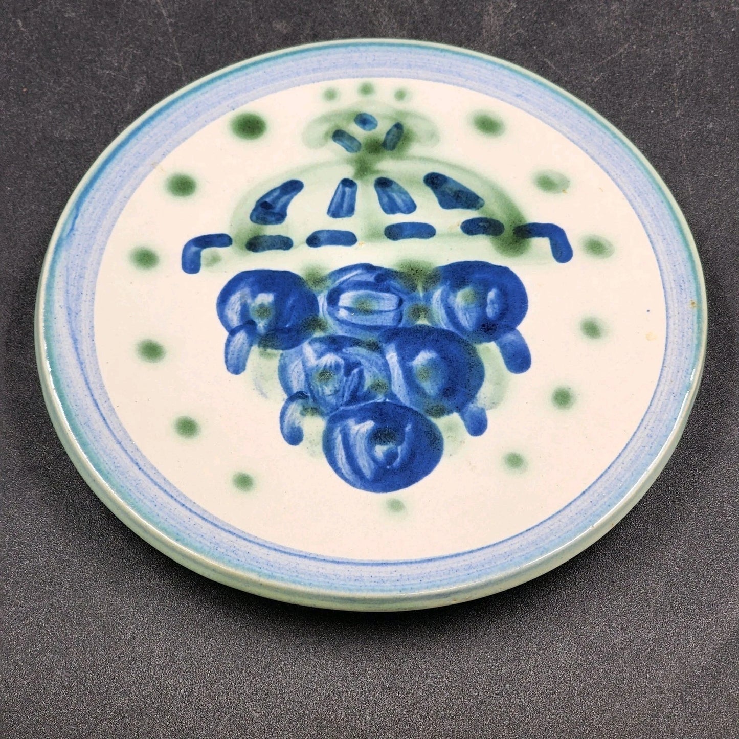 Hadley Trivet Wall Plaque Blueberry Bouquet Hand-Painted Stoneware Pottery 6.25"