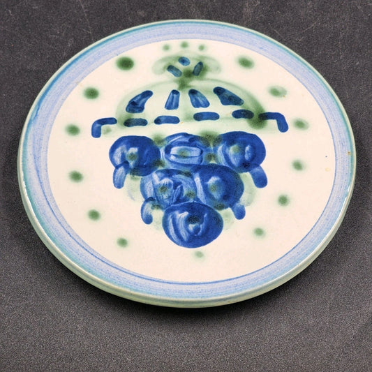 Hadley Trivet Wall Plaque Blueberry Bouquet Hand-Painted Stoneware Pottery 6.25"