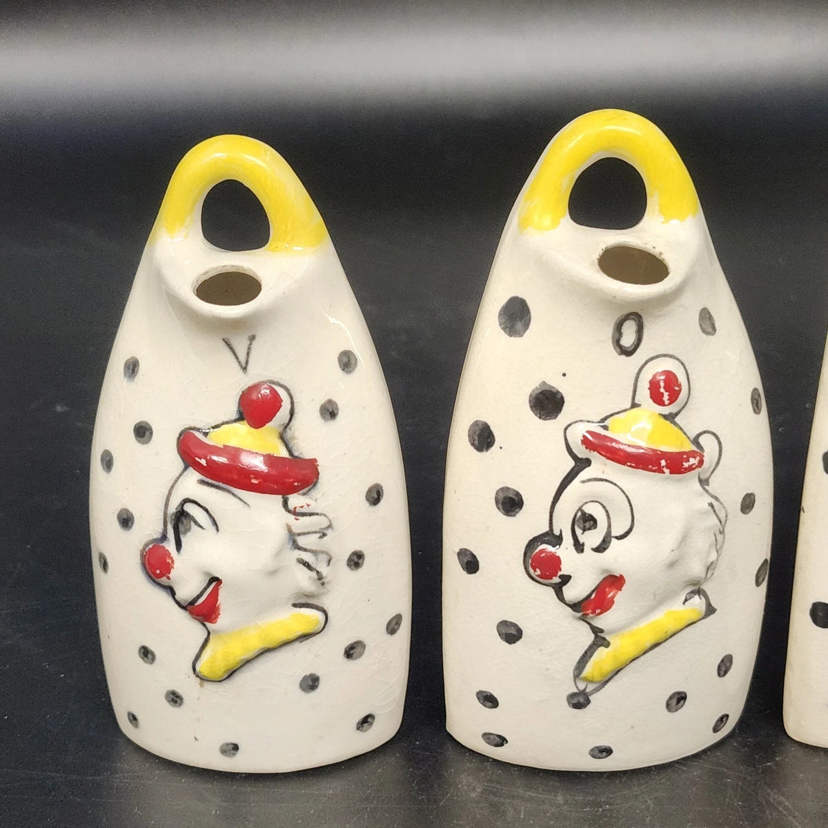 Clown Salt Pepper Shakers Oil Vinegar Cruet Set 4 Pc Ceramic Japan Vintage
