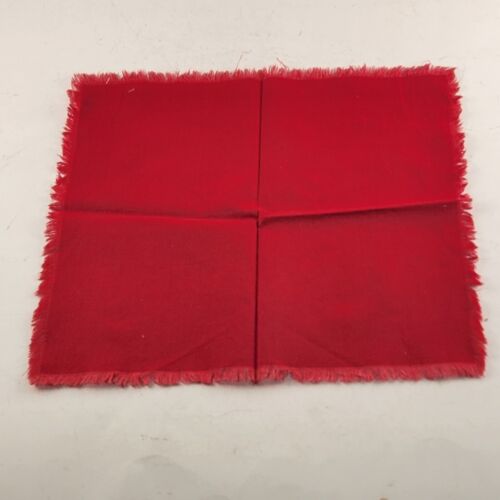 4 Pc Red Linen Dinner Napkins Dining Table Chapped Trim Vintage 11" x 11.5"