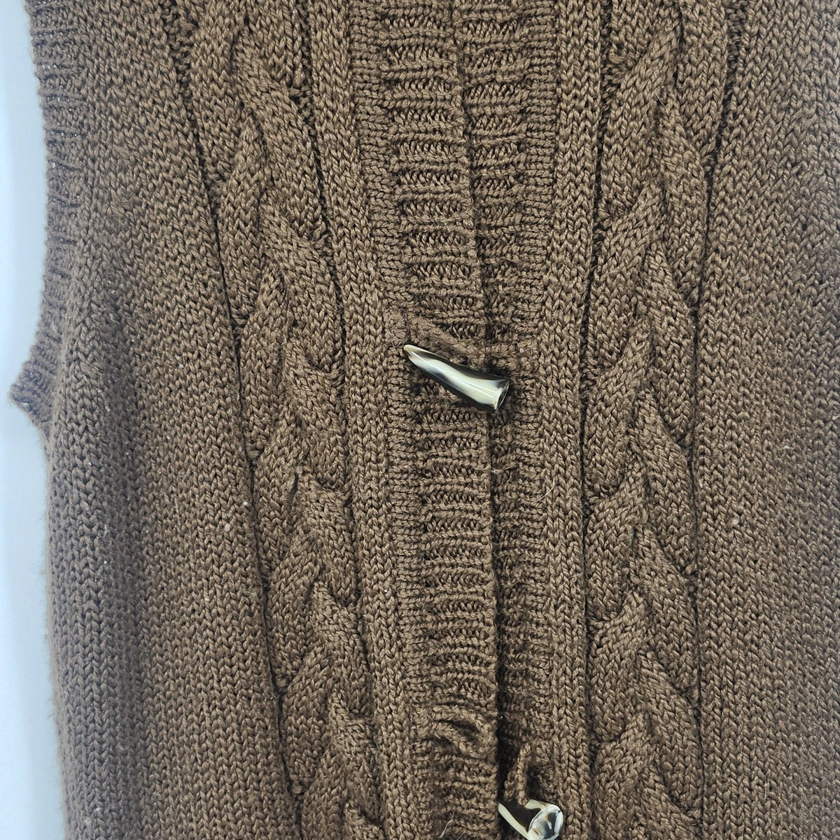 Relativity Women’s Medium Brown Cable Knit Vest Faux Fur Hood Toggle Zip