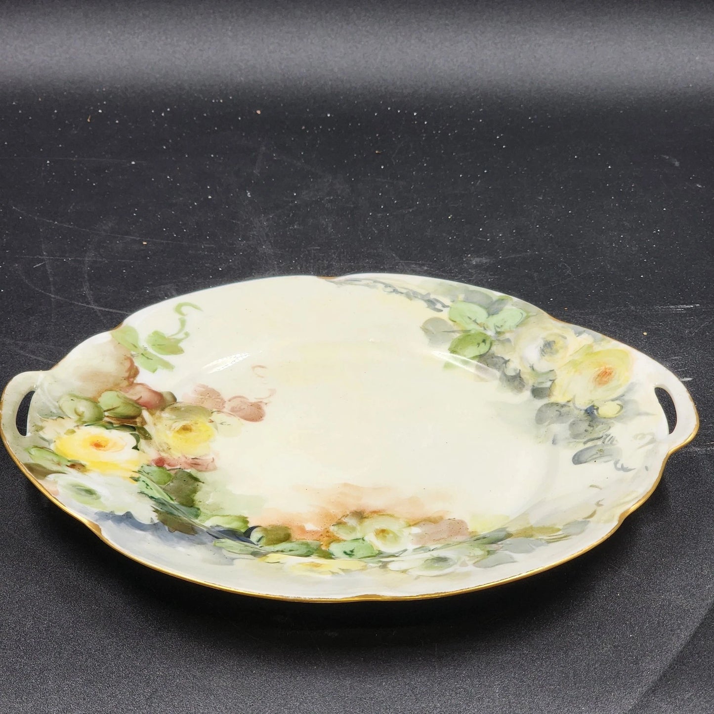 Jaeger Louise Bavaria Decorative Plate 10" Hand Painted Yellow Roses Gold Trim
