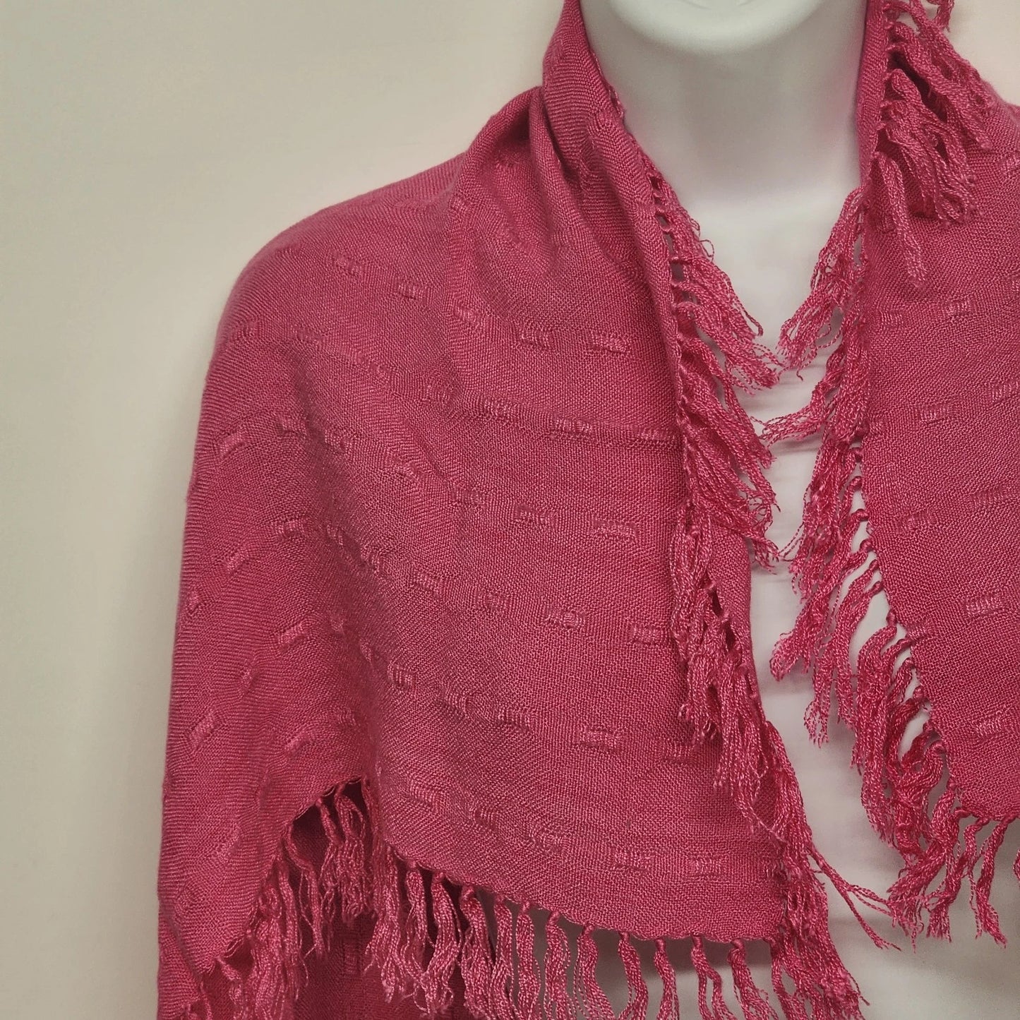 Glentex Pink Rebozo Scarf Handwoven Cotton Fringe 28x28