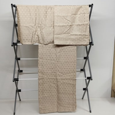 One Pair Khaki Beige Cafe Curtains w Valance Rectangle Geometric Pattern 27"x20"