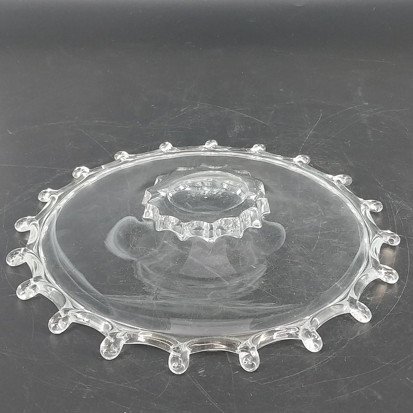 Heisey Lariat Clear Glass Footed Bon Bon Nougat Plate Candy Dish 8.5" Looped Rim