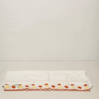 Solid White Twin Flat Sheet and Matching Pillow Case w Red & Yellow Floral Trim
