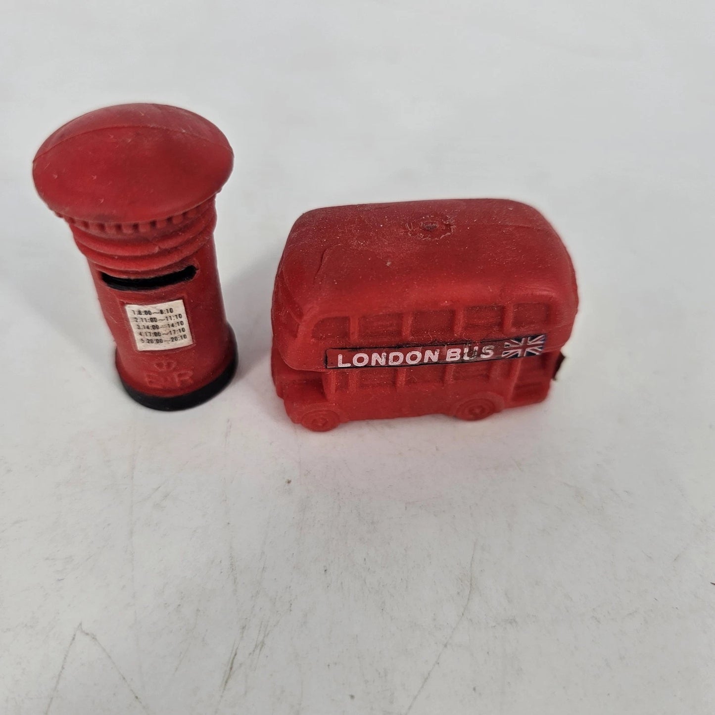 London Bus Red Rubber Mini Toy Bus Stop Figurine England Souvenir Vintage