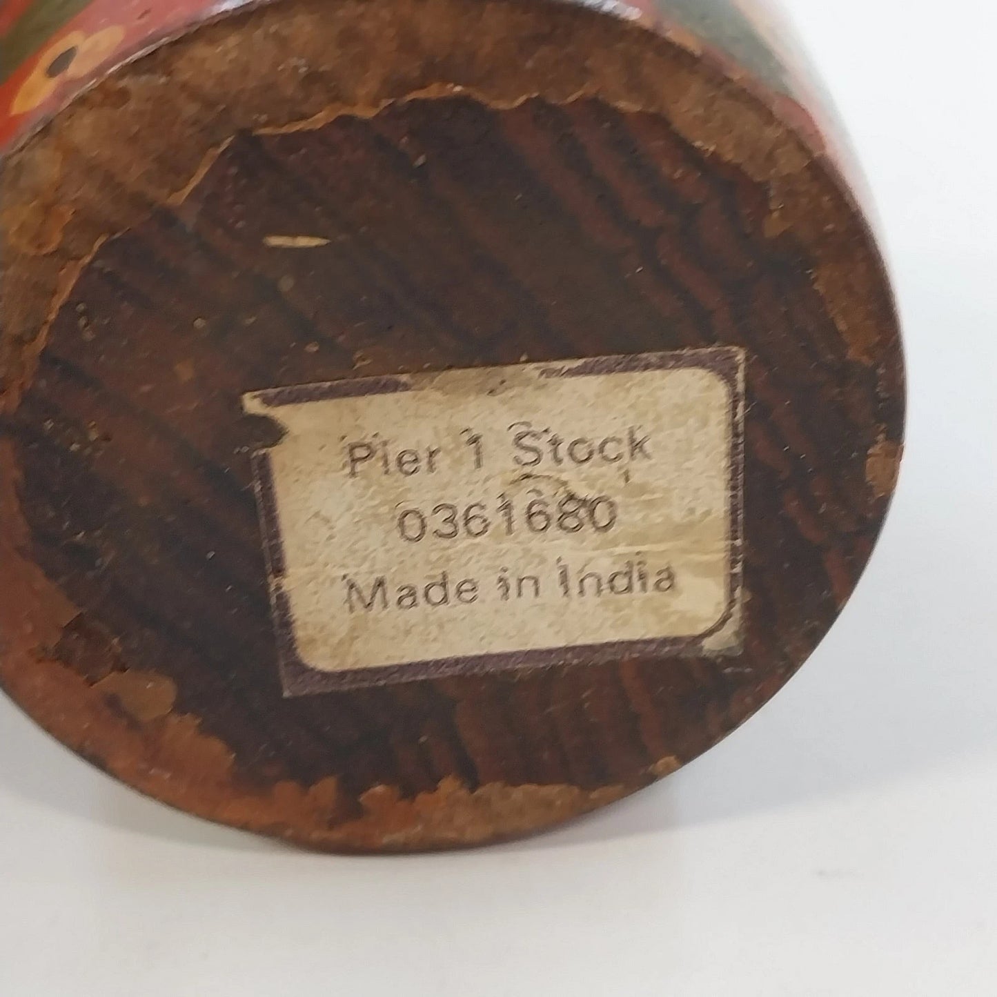 Pier 1 Hand Painted Wood Lidded Decorative Jar Red Floral India 4”