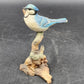 Molded Painted Blue Jay Bird Sculpture Resin 5.5" Perched On Branch Figurine Vtg