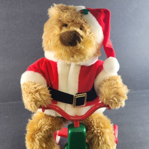 Avon Cycling Santa Bear Riding Tricycle Animated Musical Various Carols 1997 Vtg