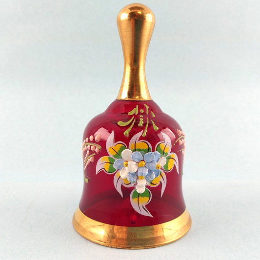 Ruby Bell Gold Gilt Italian Blown Glass Red Murano Italy Hand Painted 4-1/2"