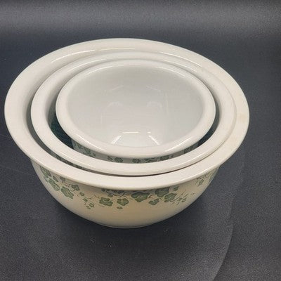 Corelle Callaway Ivy 3pc Mixing Bowl Set 1-2-3 Qt Nesting Heavy Stoneware