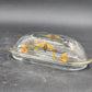 Autumn Leaf Glass Covered Butter Dish 1/4 Lb Hall's Superior Jewel Tea MCM Vtg