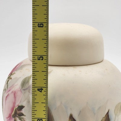 Bisque Porcelain Ginger Jar Pink Green Floral 5.75"x5" Hand Painted