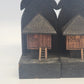 Hand Carved Tiki Hut Bookends Wood Polynesian Filipino Bahay Kubo Decor 8"x5"x4"