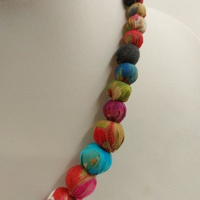 Plunder Gold Tone Chain Fabric Covered Beaded Multicolor Necklace & Earring Set