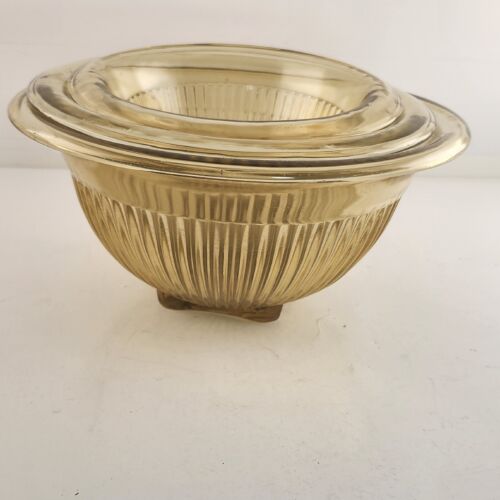 Federal Glass Golden Glow 3 Piece Mixing Nesting Bowls Ribbed Rolled Edge Yellow