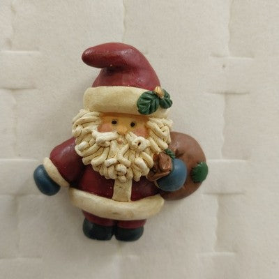 Santa Claus with Bag Clay Christmas Holiday Brooch Lapel Pin Silver Tone China