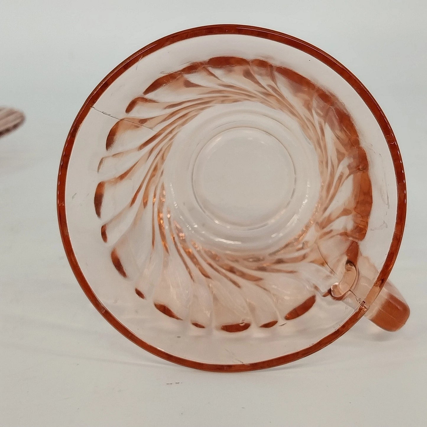 Fortecrisa Pink Swirl Ribbed Glass Cup & Saucer Set MCM Tableware Mexico Vtg