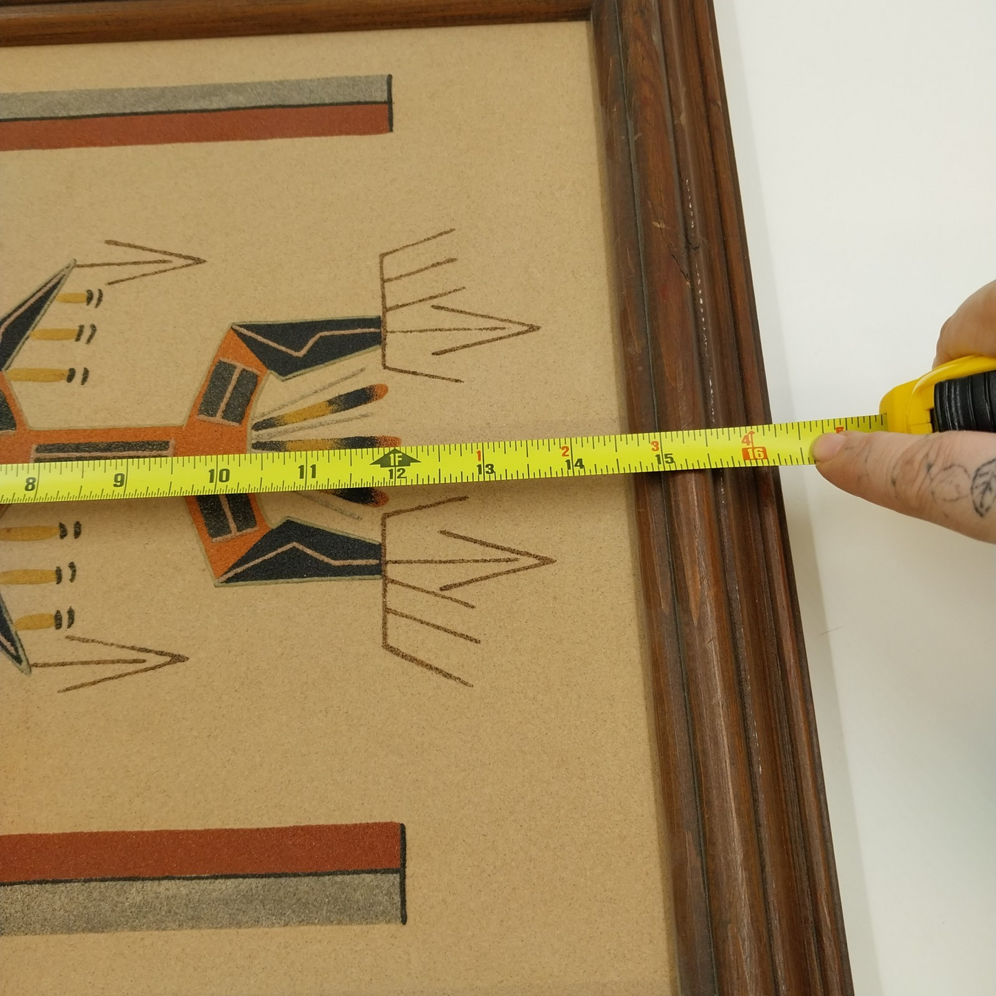 Original Thunderbird Sand Painting by Montoya Johnson Framed 16" Square