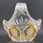 Cut Crystal Basket Amber Cut to Clear Etched Floral Handled 6" Vintage