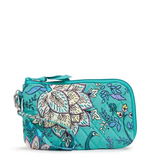 Wristlet Block Wallet Zip Vera Bradley Peacock Garden Blue Wrist Strap 7.5 RFID