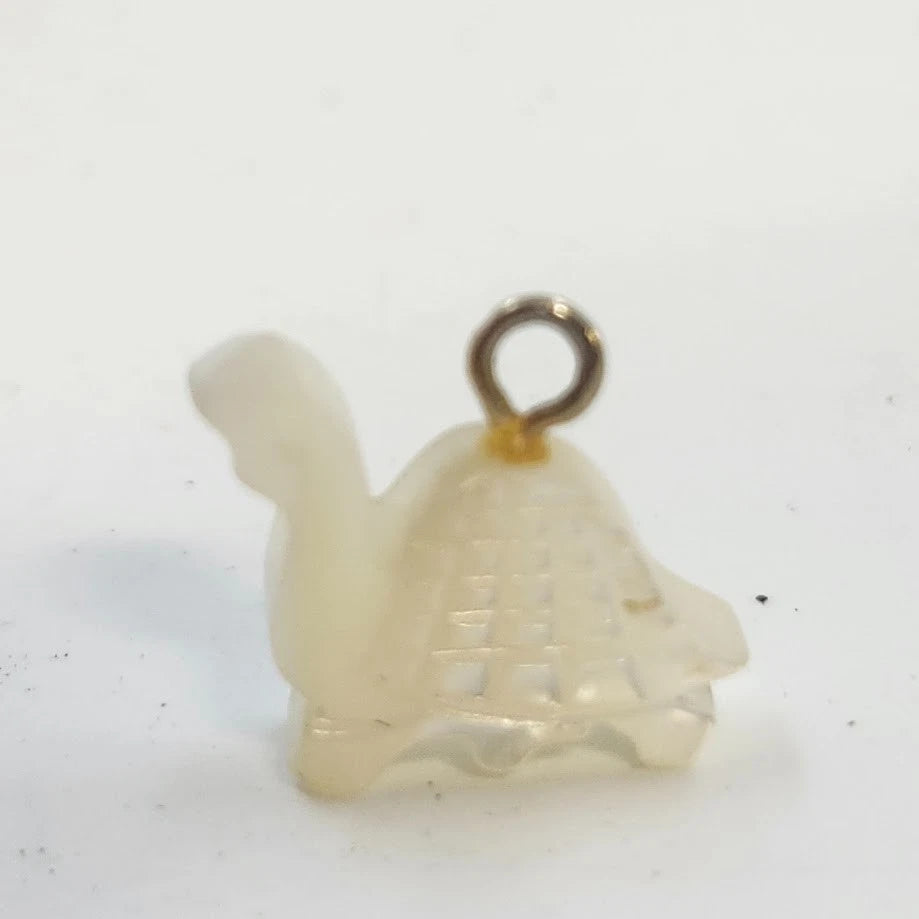 Mother of Pearl Turtle Charm White Shell Gold Tone Jump Ring Pendant Jewelry