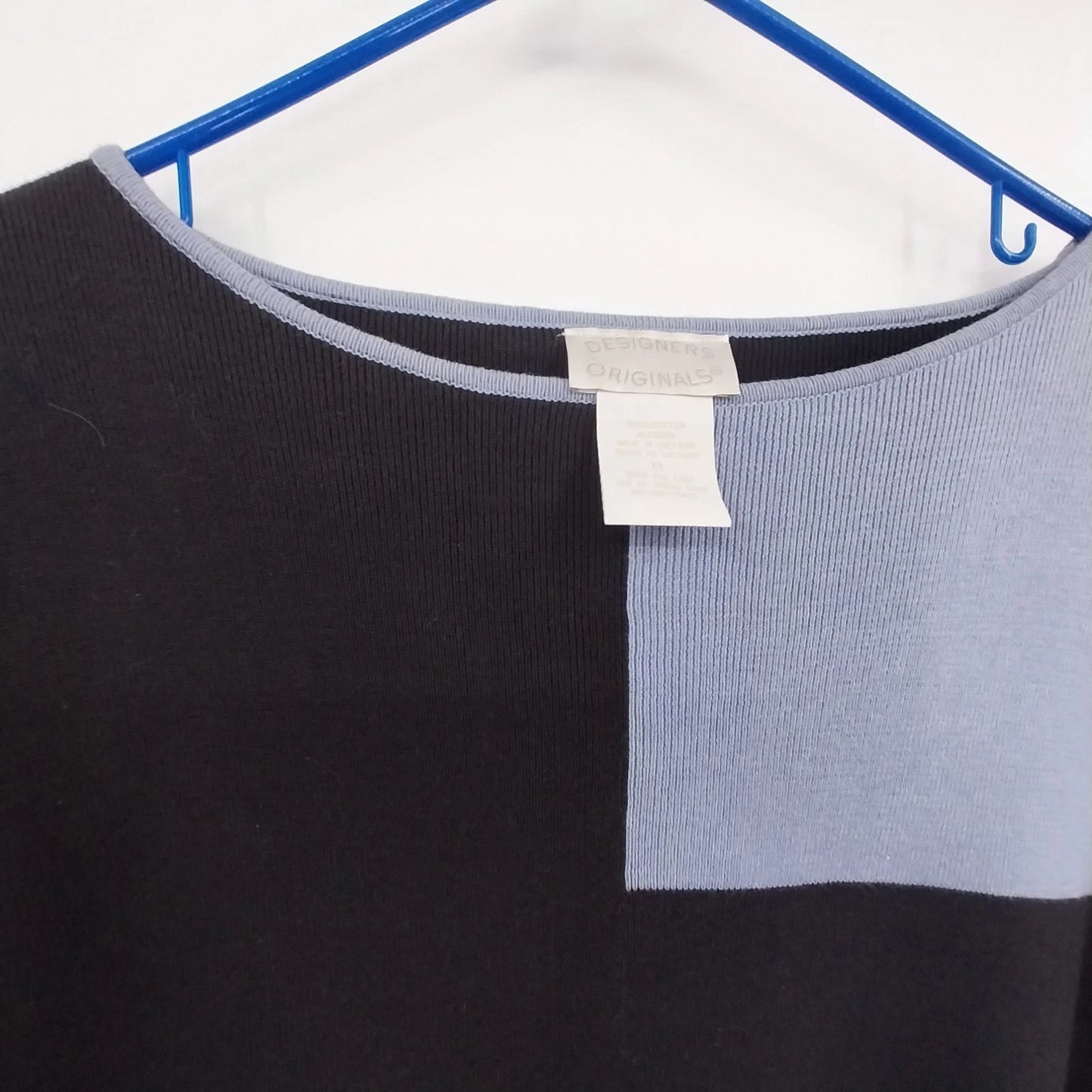 Designers Originals Color Block Top Women XL Black Blue Short Sleeve Cotton