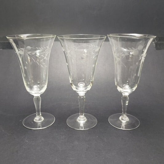 3 Pioneer Willow Moon Pattern Crystal Water Goblets 6¼" High from Occupied Japan