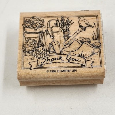 3 Wood Rubber Stamps Greeting Theme Bear Thank you Hello Stampin' Up! 1999
