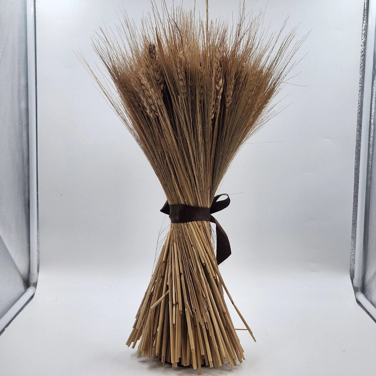 Large Dried Wheat Sheaf Bundle Brown Ribbon Tabletop Decor 19" Rustic Farmhouse