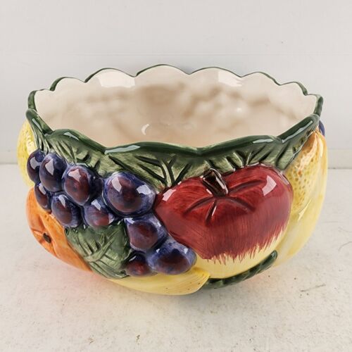 Fitz and Floyd Vintage 1989 Calypso Majolica Hand Painted Ceramic Fruit Bowl 7"