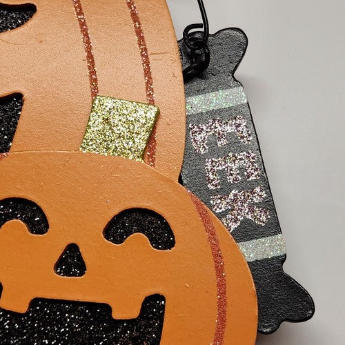 Halloween Pumpkin Welcome Sign Wall Decor Glitter Candy Indoor Outdoor 10.5"x10"