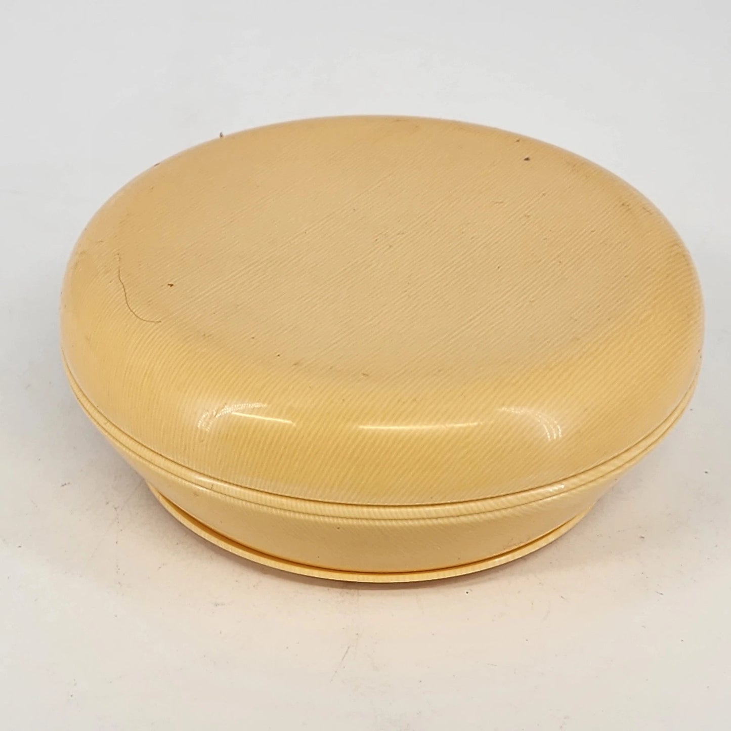 Vintage Bakelite Hair Receiver Yellow Vanity Box 5in Round Lid