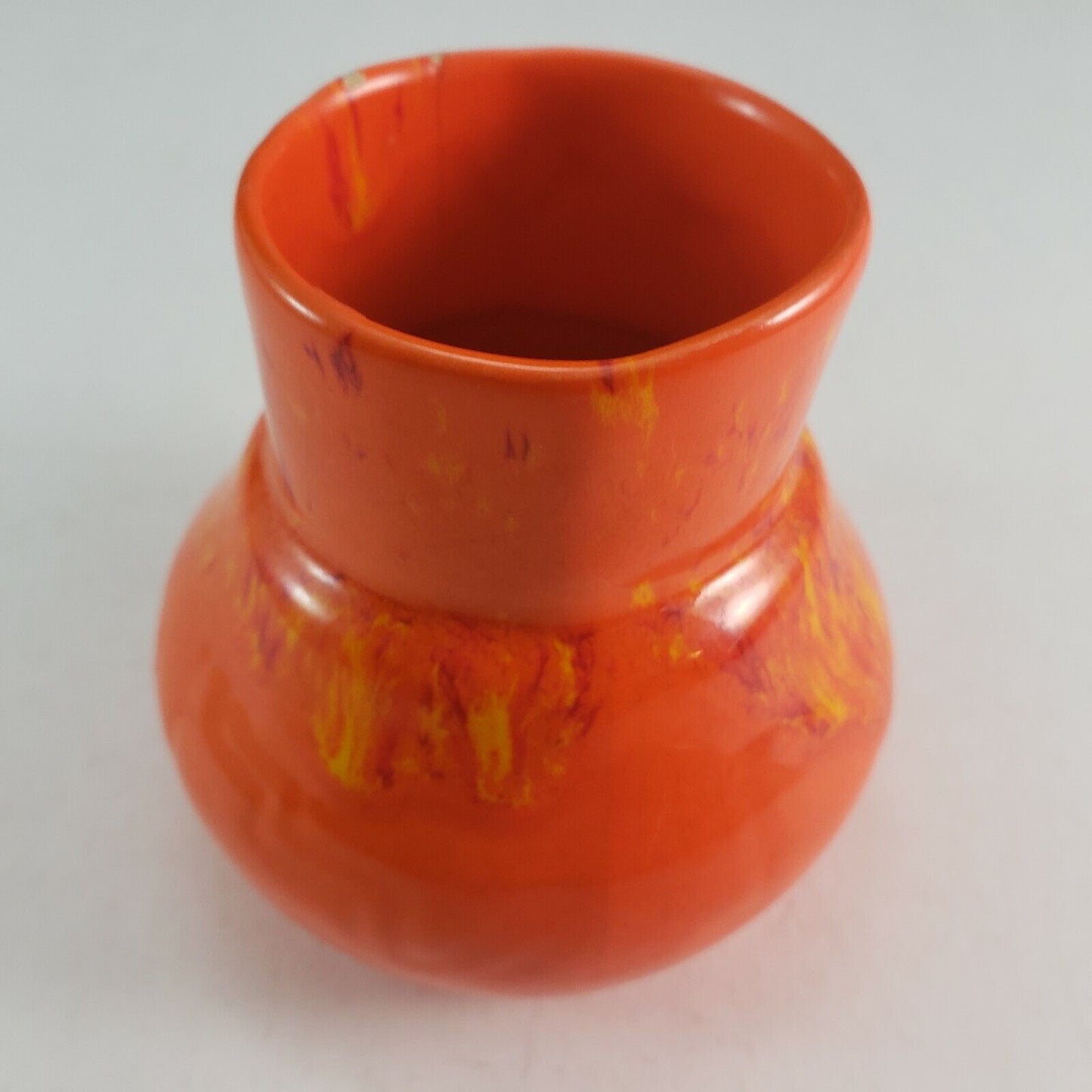 Native American Navajo Hand Made Basic Vase Orange Glazed 3½" Tall Sallisaw OK