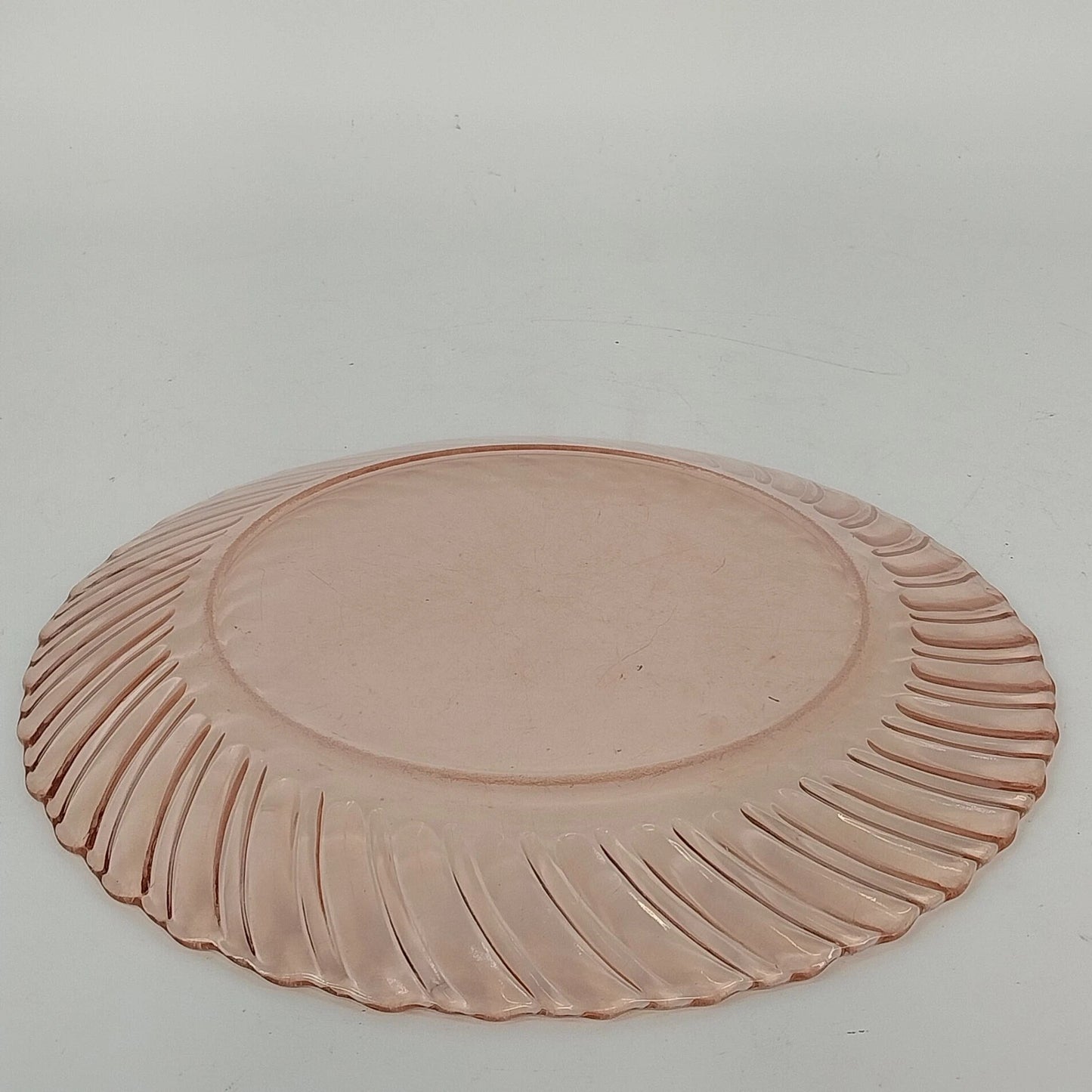 Fortecrisa Pink Swirl Ribbed Glass Dinner Plate 10” MCM Tableware Mexico Vintage