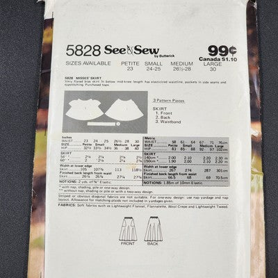 Butterick See and Sew 5828 Vintage Sewing Pattern Uncut Misses' Skirt Pattern