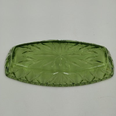 Hazel Atlas Avocado Green Oblong Relish Dish with Prescut Star Motif – 9.5 × 4.5″