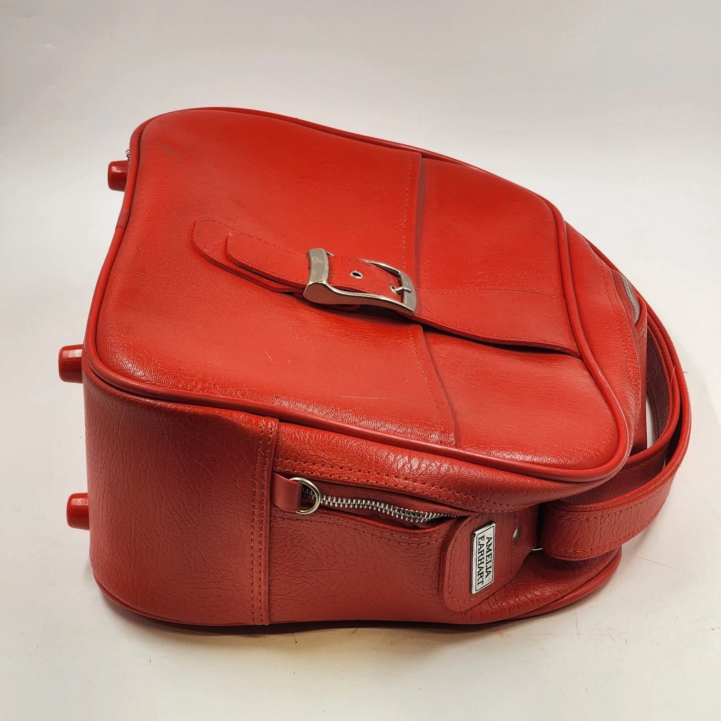 Amelia Earhart Travel Shoulder Bag Red Carry-On Luggage Footed 17" Vintage USA