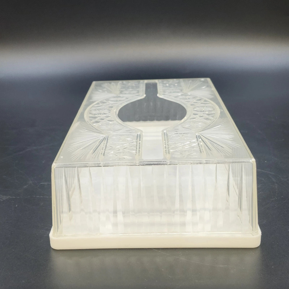 Clear Acrylic Lucite Tissue Box Cover Starburst Diamond 10.5" White Base MCM Vtg