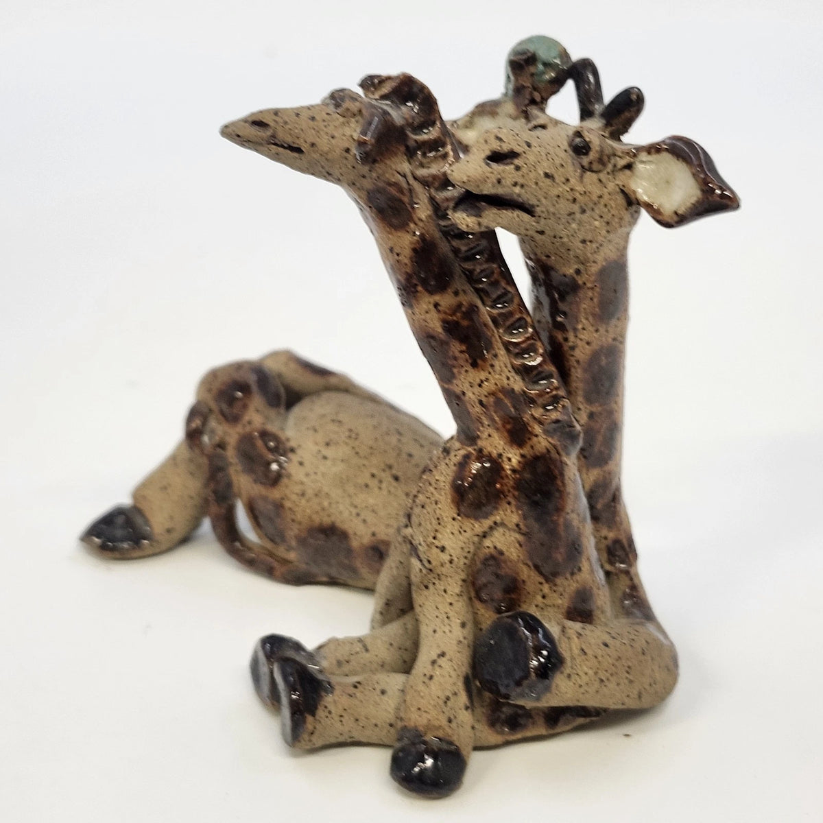 Studio Pottery Giraffe Pair Figurine Brown Speckled 4" Artist Marked