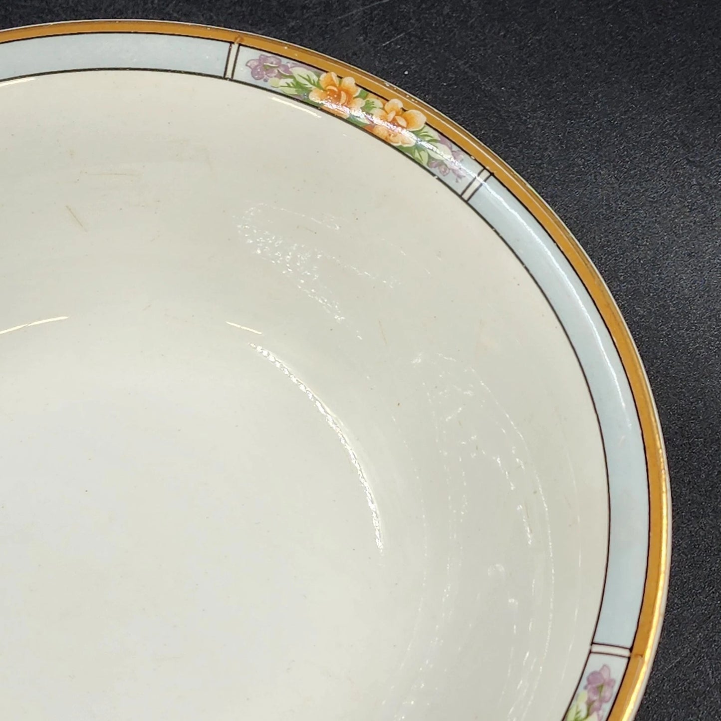 Nebraska Blue Round Vegetable Bowl 8" England Blue Rim Flower Accent J&G Meakin