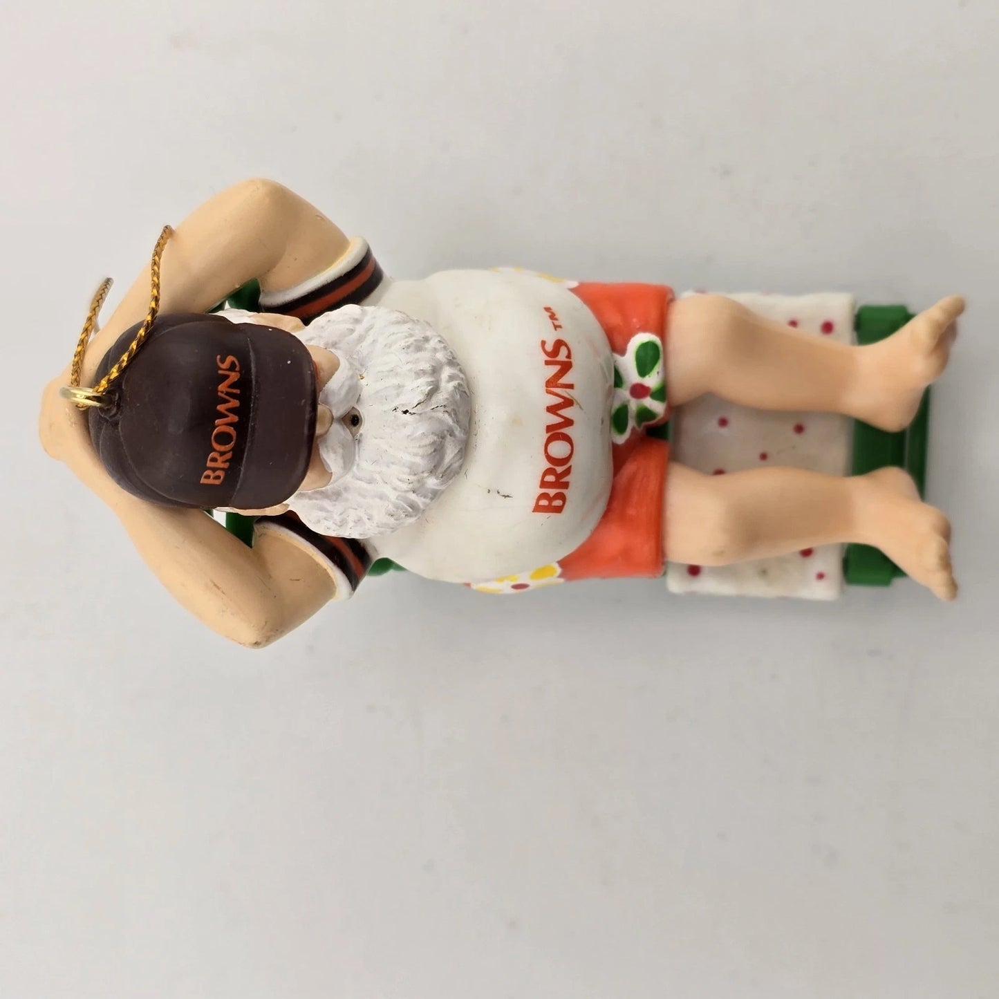 Cleveland Browns Santa Christmas Ornament on Beach Chair by Russ China 3.5" Vtg