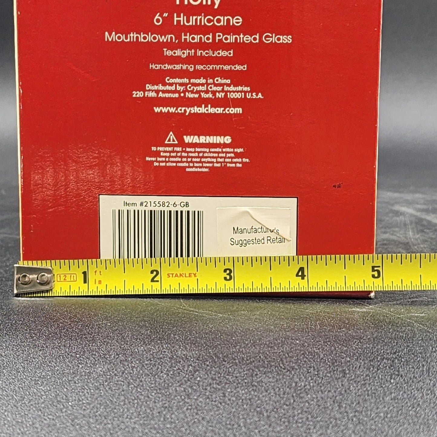 Celebrations Holly Tealight Candle Holder Clear 6" Hand Painted Hurricane Style