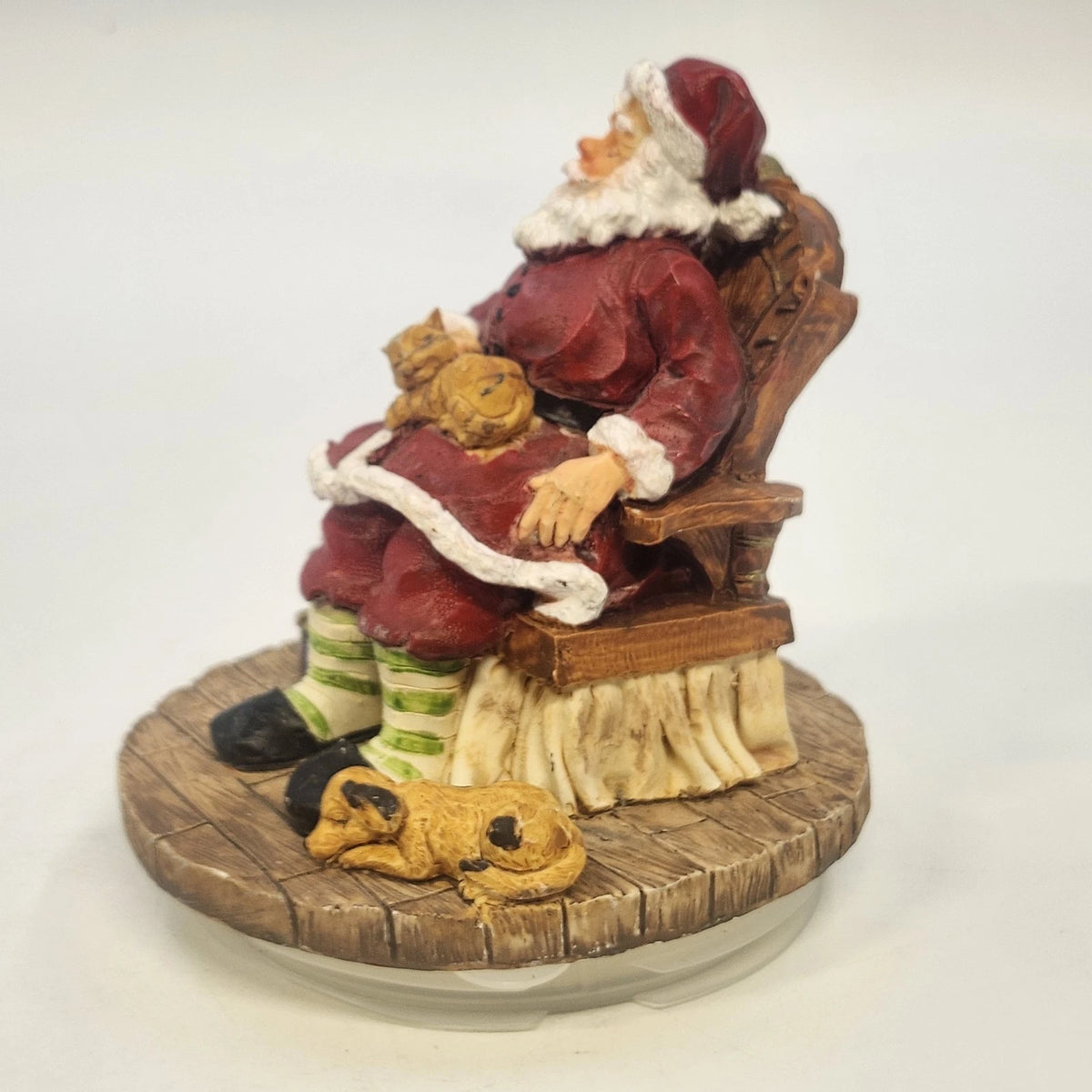 Candle-lite Sleeping Santa Candle Topper Figurine 4.25" Chair Cats Dog Gifts Vtg